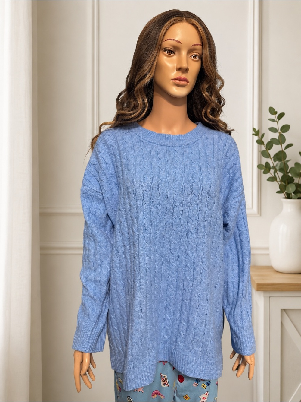 Women’s hippie rose Classic Cable Knit Women's Sweater - Light Blue size XL